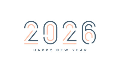 Minimalist 2026 happy new year greeting design with modern outline typography and elegant color palette for celebration banner .Vector Happy new year 2026 design. 2026 logo text design.