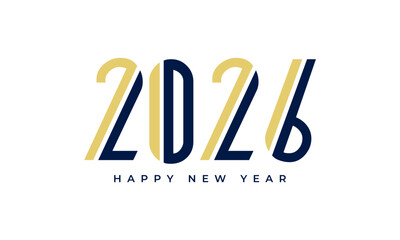 2026 happy new year text design with elegant gold and navy blue numbers, celebrating future goals and success. Vector Happy new year 2026 design. 2026 logo text design.