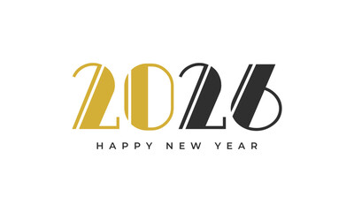 Stylized 2026 happy new year design featuring elegant gold and black typography for celebrations and seasonal greetings. Vector Happy new year 2026 design. 2026 logo text design.