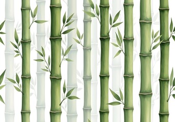 Naklejka premium A tranquil seamless pattern of green bamboo stalks and leaves, a watercolor illustration evoking a sense of peace and nature