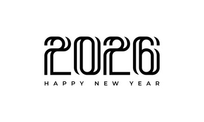 2026 happy new year typography design, modern double line numbers and text, greeting cards and festive banners. Vector Happy new year 2026 design. 2026 logo text design.