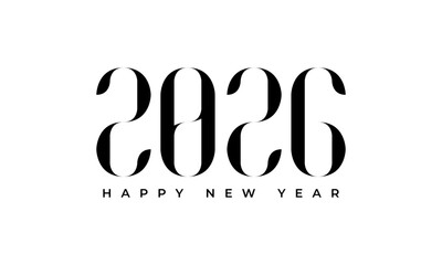 Elegant happy new year 2026 black text design, modern festive celebration, 2026 year greeting card concept Vector Happy new year 2026 design. 2026 logo text design.