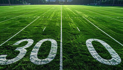 American Football Field: The 30-Yard Line in Sharp Focus.