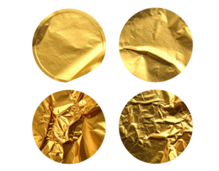Golden, crumpled foil circles in a square arrangement