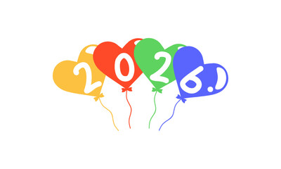 Vibrant heart shaped balloons spell out the number 2026, symbolizing future, new year celebrations, joyous events and anniversaries. Vector Happy new year 2026 design. 2026 logo text design.