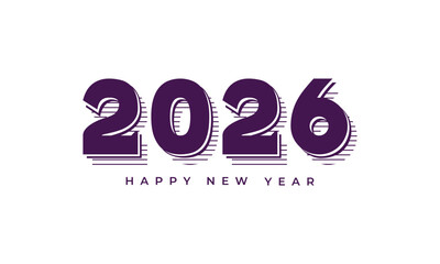 Happy new year 2026 purple retro layered text design isolated. modern festive greeting for annual celebrations and events. Vector Happy new year 2026 design. 2026 logo text design.