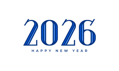 Stylized 2026 happy new year greeting design with elegant blue striped numbers, seasonal celebrations. Vector Happy new year 2026 design. 2026 logo text design.