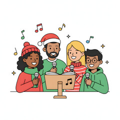 cute diverse group of friends singing Christmas carols
