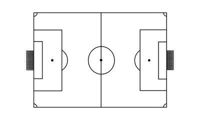 Soccer field icon with transparent background, top down view of a football pitch, outline for sports applications, game strategy diagrams, vector illustration
