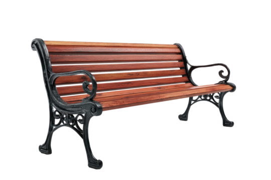 Park bench, wooden slats, ornate cast iron
