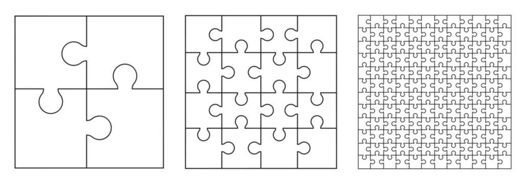 Puzzle pieces set, template puzzle jigsaw isolated, puzzles grid black collection