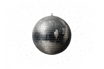 Disco ball reflecting light, shimmering for a party, celebration, or retro music event on transparent background