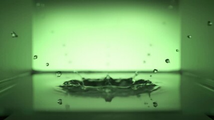 Water Droplet Plunging and Creating Splash Effect in Green Light - Powered by Adobe
