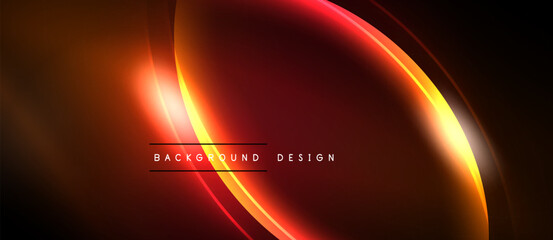 Abstract design features flowing orange, red curves. Dark background enhances vibrant light effects. Modern aesthetic, suitable backdrop.