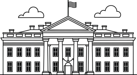 White house vector illustration outline drawing american landmark icon eps silhouette