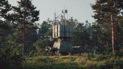 Military radar system in a forest outdoors communications technology
