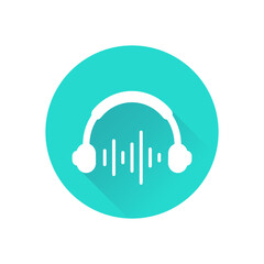Headphone music flat circular isolated icon on white background, vector illustration