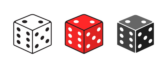 Red and black game dice cube colorful icons vector illustration