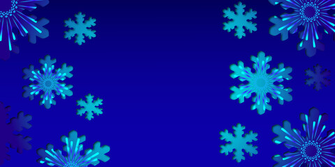 Blue Vector Christmas Banner with 3D Paper Cut Snowflakes