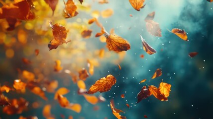 Ephemeral Autumn: Falling Leaves in a Mesmerizing Dance Against Smoky Backdrop