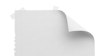 Graph Paper Page Corner Peel with Tape Blank Note Torn Edge Square Grid Texture Memo Message Design Element Stationery