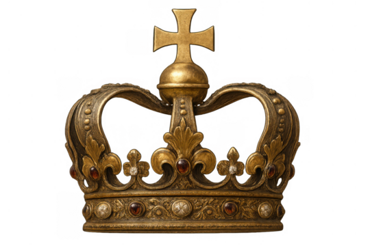 Golden crown signifying power, royalty, leadership, success, and monarchy with a christian cross on top