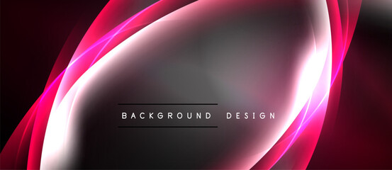 Abstract design features flowing pink lines, gradients. Dark background contrasts bright central element. Text reads background design.