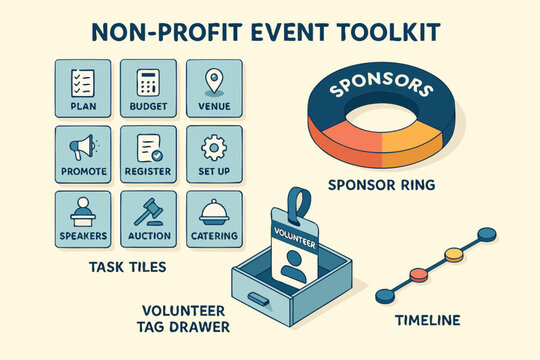 Non-profit event toolkit with planning resources and volunteer management