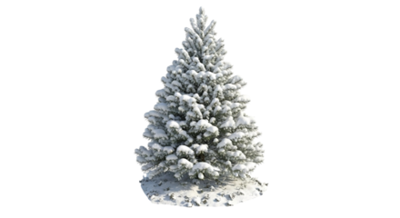 A snowcovered pine tree isolated on transparent background, perfect for winter and holiday themes