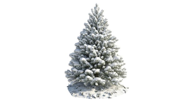 A snowcovered pine tree isolated on transparent background, perfect for winter and holiday themes