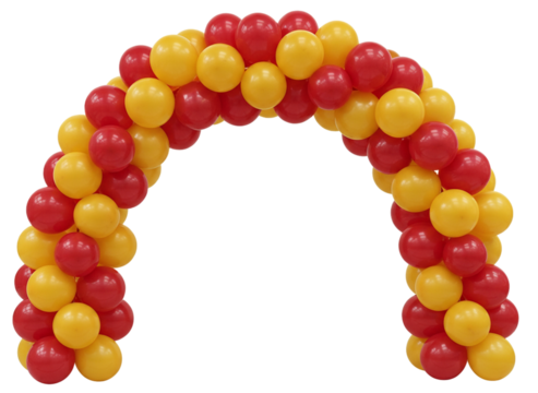 Colorful Party Balloon Arch in Red and Yellow, Celebration PNG