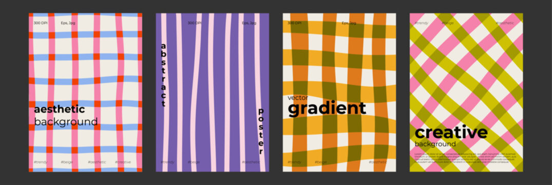 Set of Elegant hand drawn coquette backgrounds with wavy stroke and gingham stripes. Whimsical vintage design in red and green tones  perfect for invitations, cards, and holiday