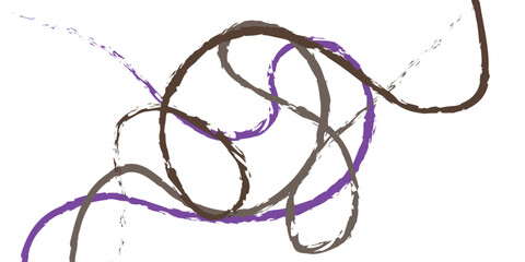 An abstract, raw, and energetic composition of multiple intertwining, continuous lines in solid, distressed black brushstroke texture, forming chaotic loops, sharp angles, and sweeping strokes