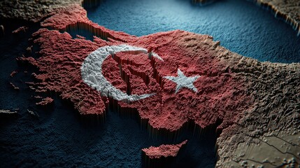 Turkey map with flag overlay rendered on transparent background