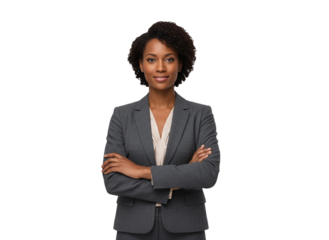 Confident Afro Businesswoman Portrait with Crossed Arms, Suit PNG