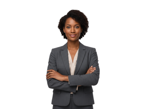 Confident Afro Businesswoman Portrait with Crossed Arms, Suit PNG