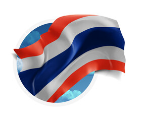 Thailand, vector 3d flag against a blue sky, through a round hole on a white background