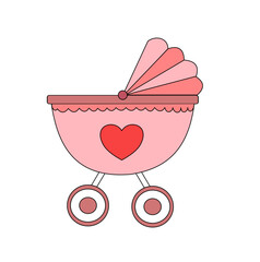 Pink Baby Carriage with Heart - Vector Illustration