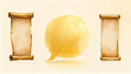 Golden Scrolls & Radiant Orb: Ancient Wisdom Illustration