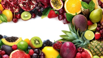 Colorful assortment of fresh fruits arranged with transparent background