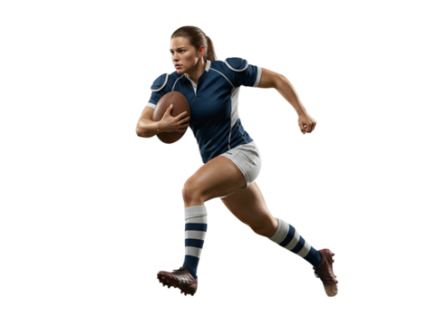Female Rugby Player Running with Ball PNG
