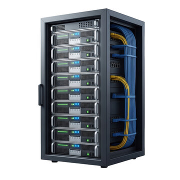 Server Rack with Network Cables and Blinking Lights data center computer hardware