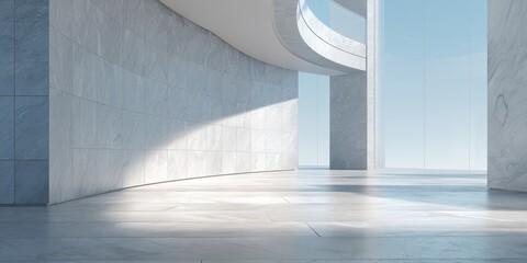 Obraz premium Bright Modern Business Architecture with Curved Walls and Natural Light
