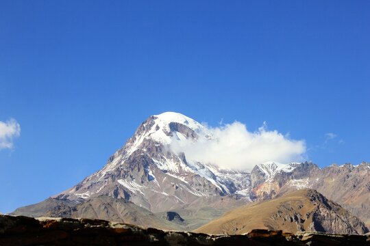 snow covered mount kazbegi