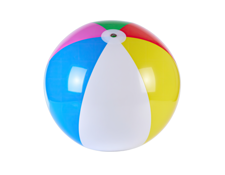 A Colorful Inflatable Beach Ball with White Panels on a Transparent Background Featuring Bright Primary and Secondary Colors
