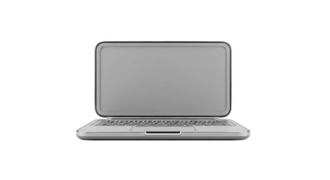 Silver Laptop Computer with Open Screen and Keyboard on a Black Background technology device