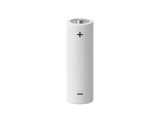 Minimal White Cylindrical Battery with Plus and Minus Symbols PNG