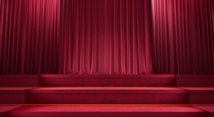 stairs with red carpet, Red carpet and velvet ropes leading up the staircase.