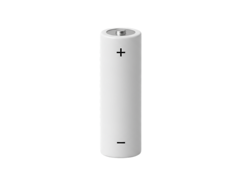 Minimal White Cylindrical Battery with Plus and Minus Symbols PNG