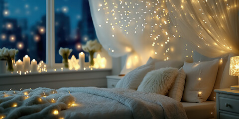 Christmas bedroom with soft focus decorations